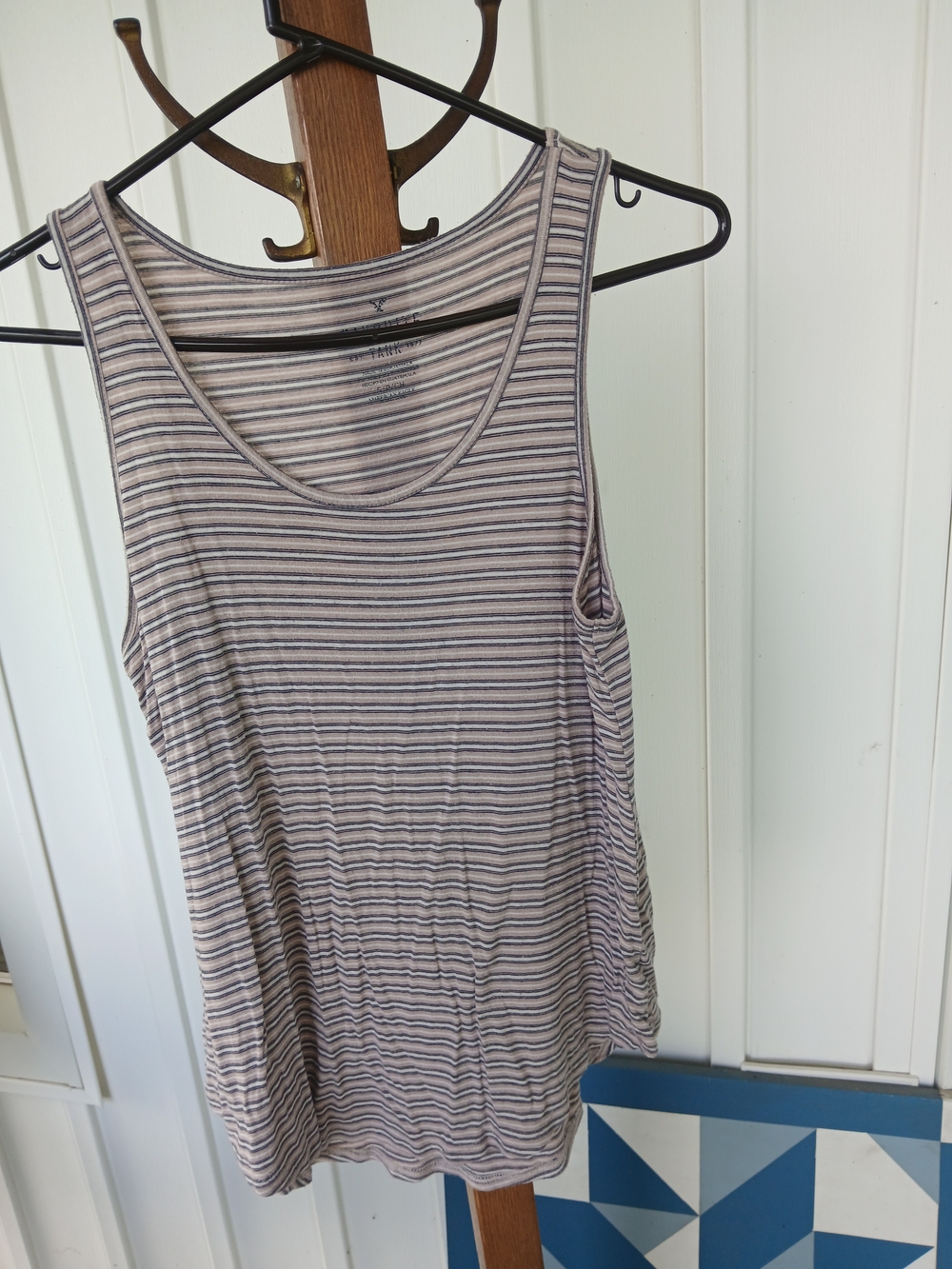 American Eagle Outfitters Beige and Gray Striped Tank Top